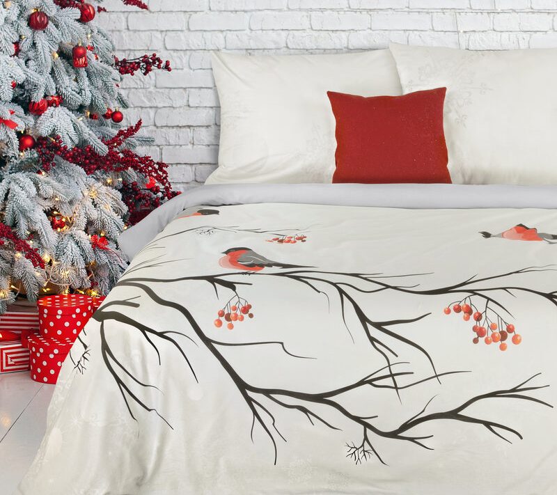 Pościel świąteczna Berry biała 160 x 200 cm – 100% bawełna
