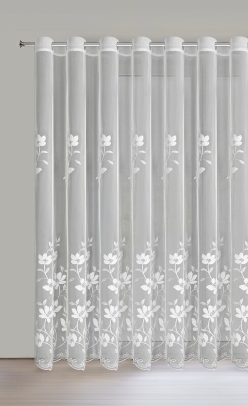 Firana gotowa haft biała 350 x 250 cm – rozjaśnia wnętrze