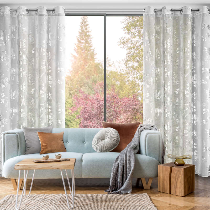 Firana gotowa biała 140 x 250 cm – z błyszczącym nadrukiem