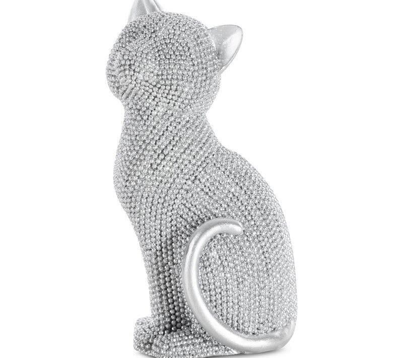 Figurka ceramiczna kot Eldo srebrny 7 x 6 x 15 cm – subtelny akcent dekoracyjny
