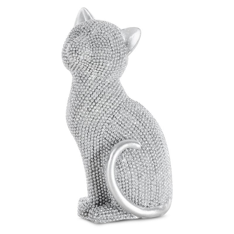Figurka ceramiczna kot Eldo srebrny 7 x 6 x 15 cm – subtelny akcent dekoracyjny