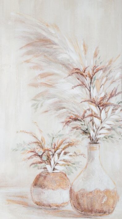 Obraz ręcznie malowany kwiatowy beżowy 60 X 120 cm – wprowadza spokój