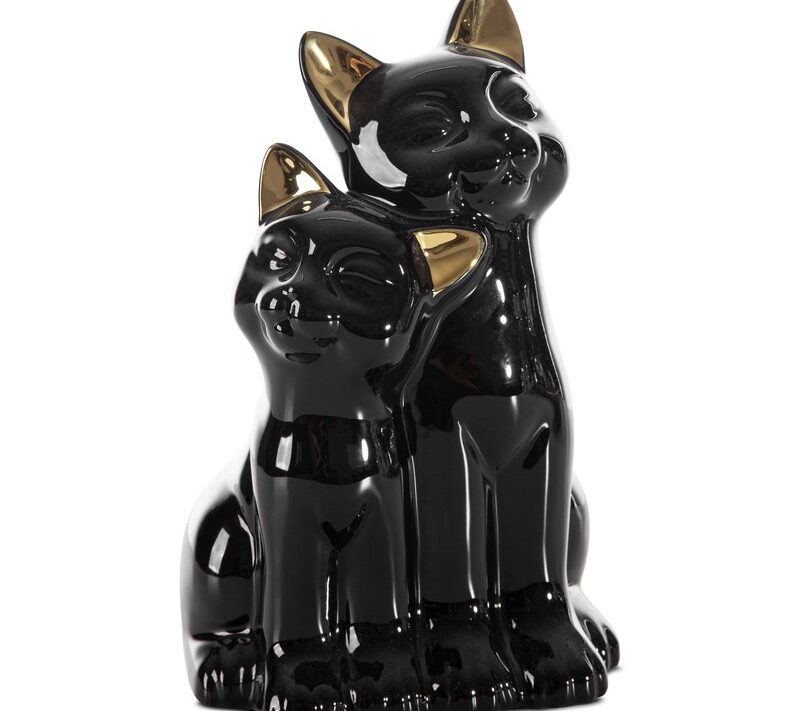 Figurka ceramiczna z kotami czarna 14 x 12 x 22 cm – idealna na prezent