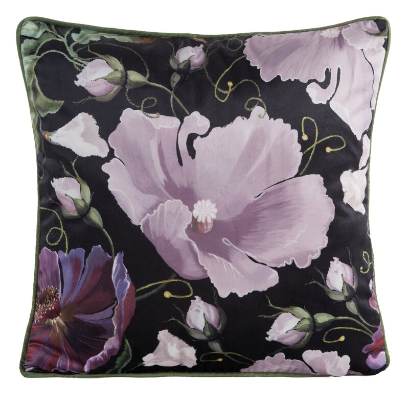 Poszewka velvet z kwiatami czarna 45 X 45 cm – doda przytulności