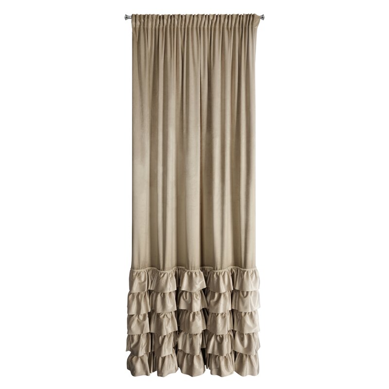 Zasłona gotowa Carli ciemnobeżowa 140 X 250 cm – z welwetowymi falbanami