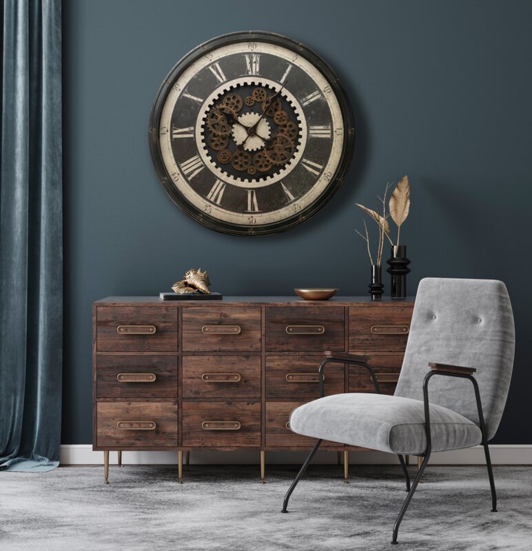 Zegar ścienny industrialny czarny O 76 x 8 cm – stylowy dodatek do wnętrz
