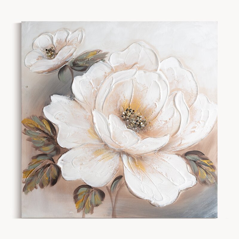 Obraz ręcznie malowany Kwiat biały 60 X 60 CM – dla harmonijnego wnętrza