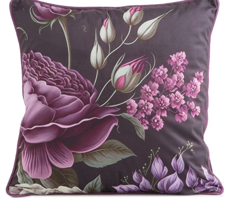 Poszewka welwetowa Velvet 120 fioletowa 45 X 45 cm – z kwiatowym wzorem