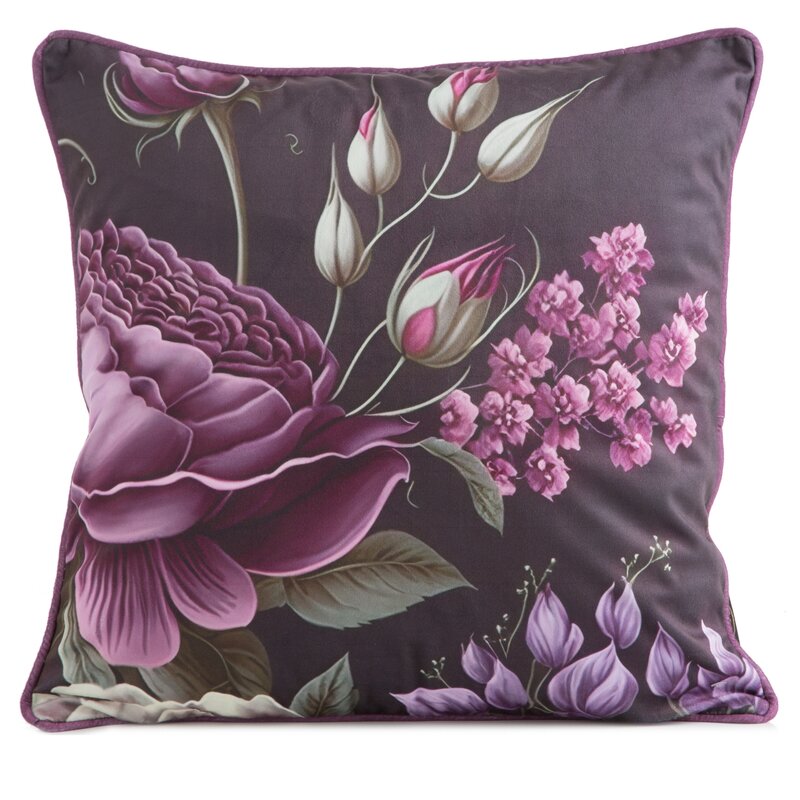 Poszewka welwetowa Velvet 120 fioletowa 45 X 45 cm – z kwiatowym wzorem