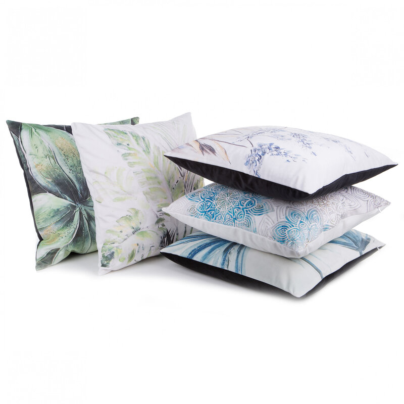 Poszewka welwetowa Velvet 11 z liśćmi palmowymi kremowa 45 X 45 CM – miękka w dotyku