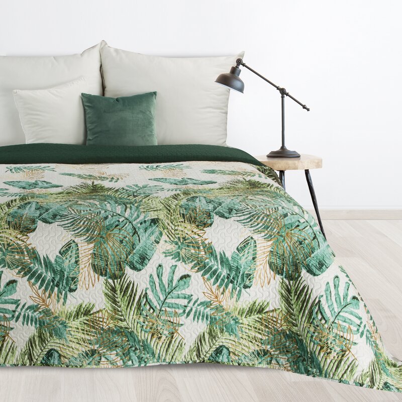 Narzuta D91 DAWOSA biała 170 X 210 cm – tropikalny wzór
