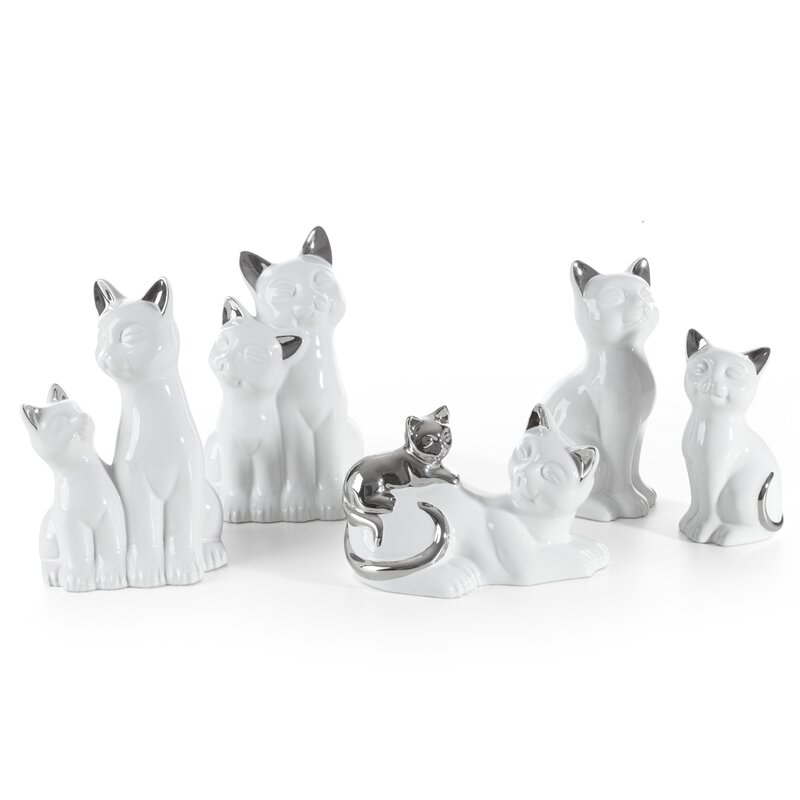 Figurka ceramiczna kot biały 20 x 11 x 12 cm – urocza ozdoba
