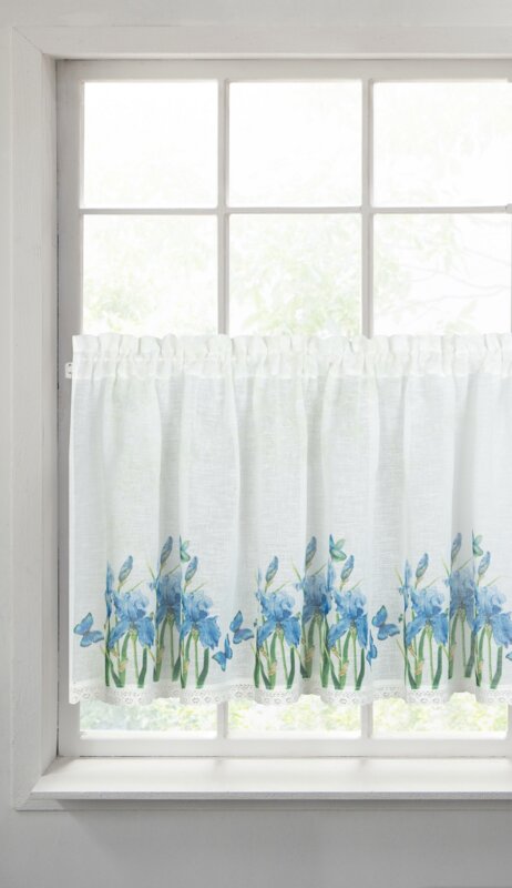 Firana gotowa z kwiatami biała 150 x 60 cm – doda uroku kuchni
