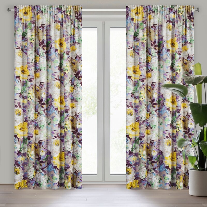 Zasłona gotowa Amelie beżowa 140 X 270 cm – welwetowa z kwiatowym wzorem