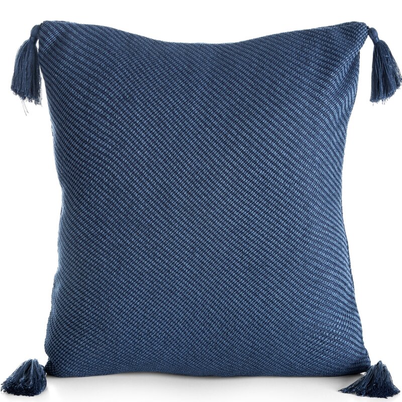 Poszewka dekoracyjna Poly 05 z pomponami granatowa 45 X 45 CM – odświeża wnętrze