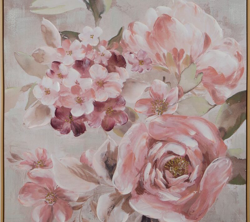 Obraz ręcznie malowany kwiatowy ciemnoróżowy 80 X 80 cm – romantyczny akcent wnętrza