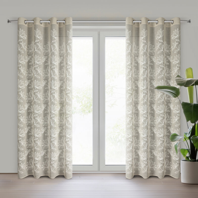 Zasłona gotowa Suzi beżowa 140 X 250 cm – z haftem szenilowym