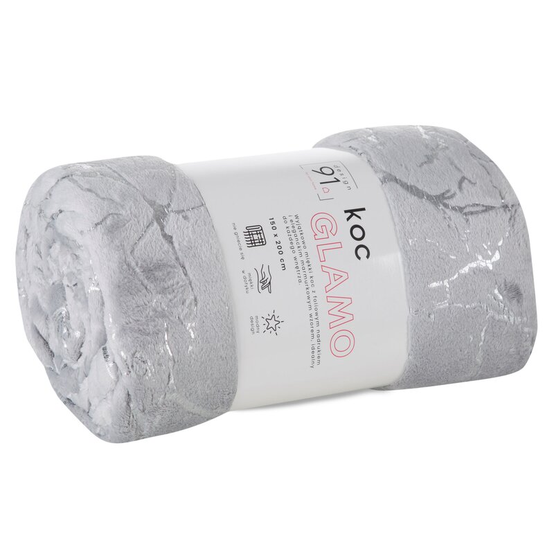 Koc D91 Glamo marmurkowy srebrny 150 X 200 cm – miękki w dotyku