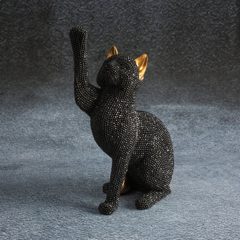 Figurka ceramiczna czarny kot 8 x 14 x 22 cm – doda uroku wnętrzu