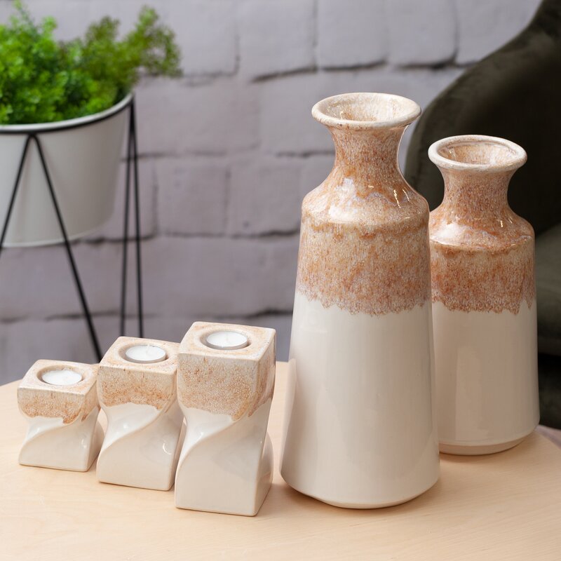Wazon ceramiczny Ruben kremowy 16 x 40 cm – do dekoracji wnętrz