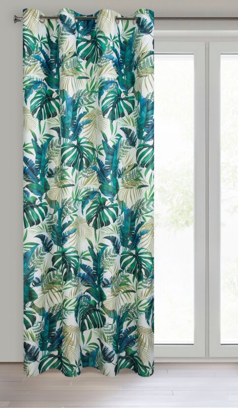Zasłona gotowa Dimout Nelly biała 140 X 250 cm – z tropikalnym wzorem