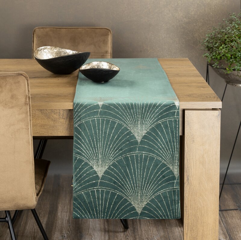 Obrus błyszczący ciemnomiętowy 35 x 180 cm – doda szyku na stole