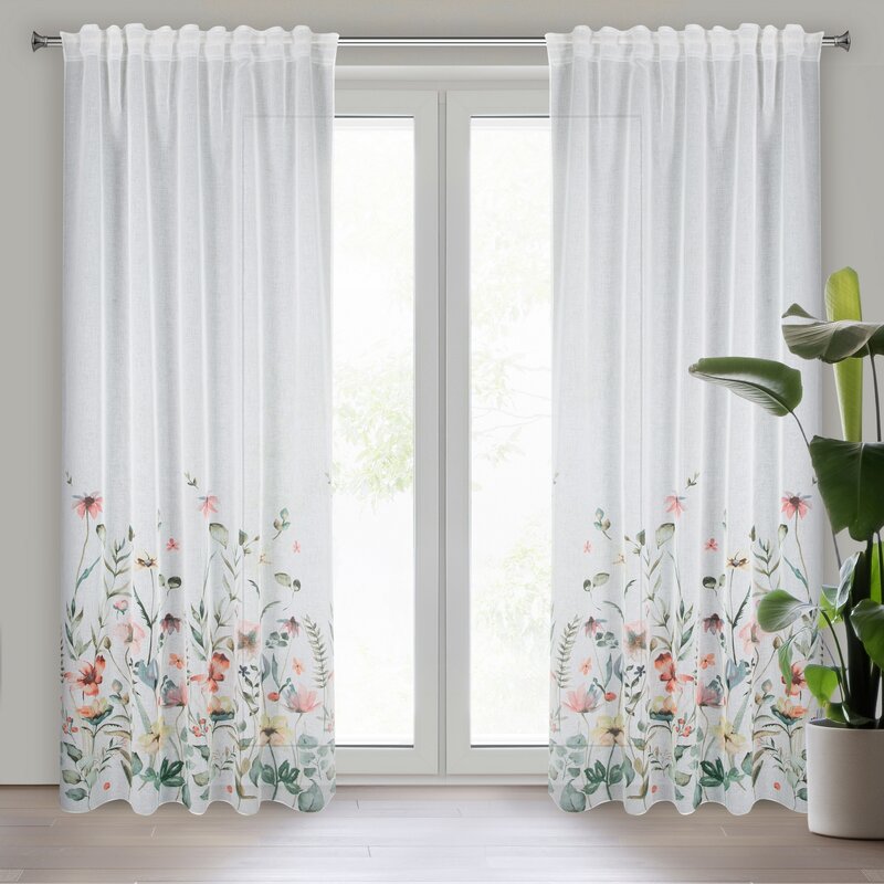 Zasłona gotowa Dolly biała 140 X 270 CM – delikatny kwiatowy wzór
