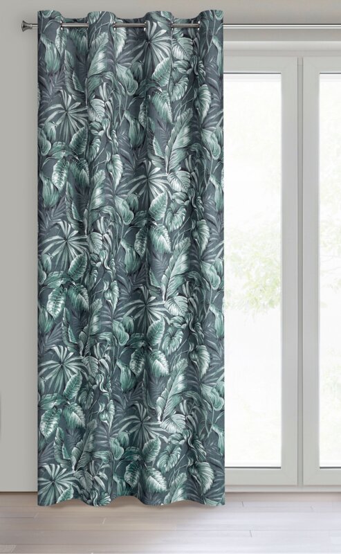 Zasłona gotowa Palermo szara 140 X 250 cm – welwetowa, wzór liści