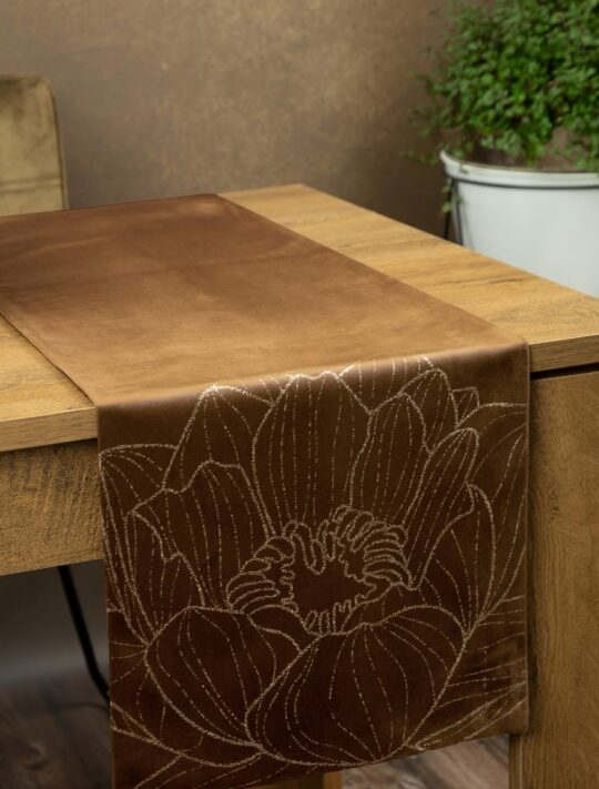 Obrus błyszczący Blink brązowy 35 x 220 cm – elegancki bieżnik na stół
