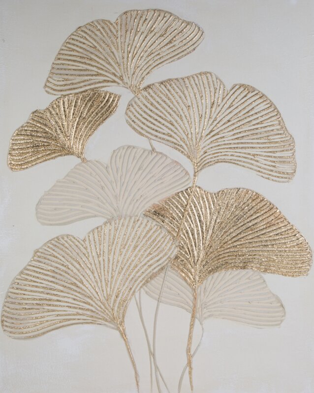 Obraz ręcznie malowany liście ginkgo biloba złoty 80 X 100 cm – wprowadza harmonię