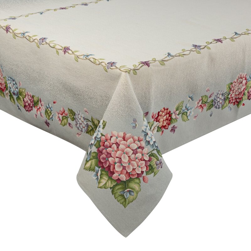 Obrus gobelinowy z hortensjami popielaty 140x180 cm – doda elegancji stołowi