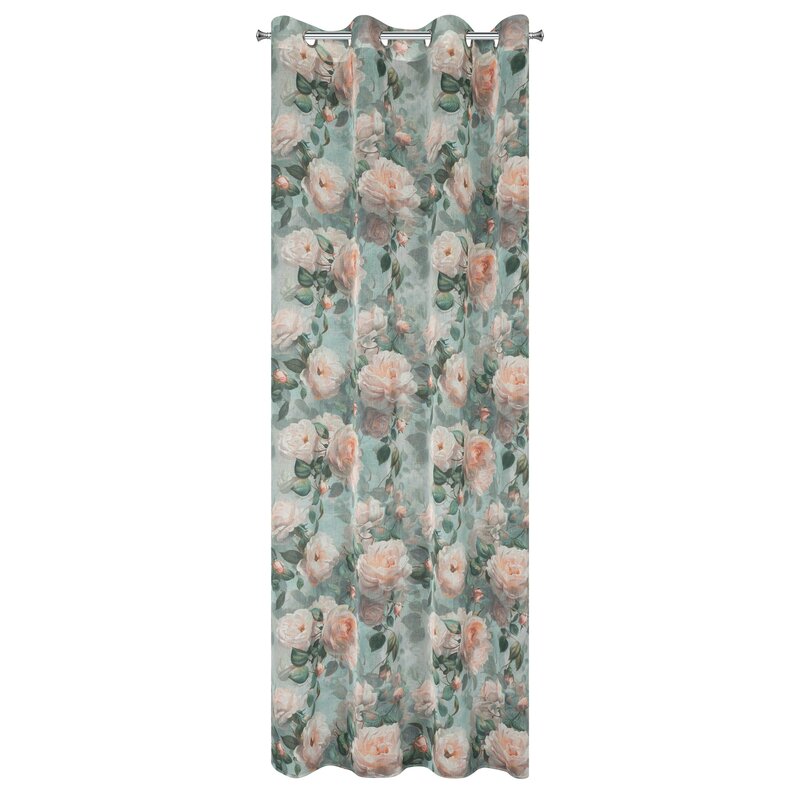 Zasłona gotowa Inka miętowa 140 X 250 cm – z delikatnym wzorem róż