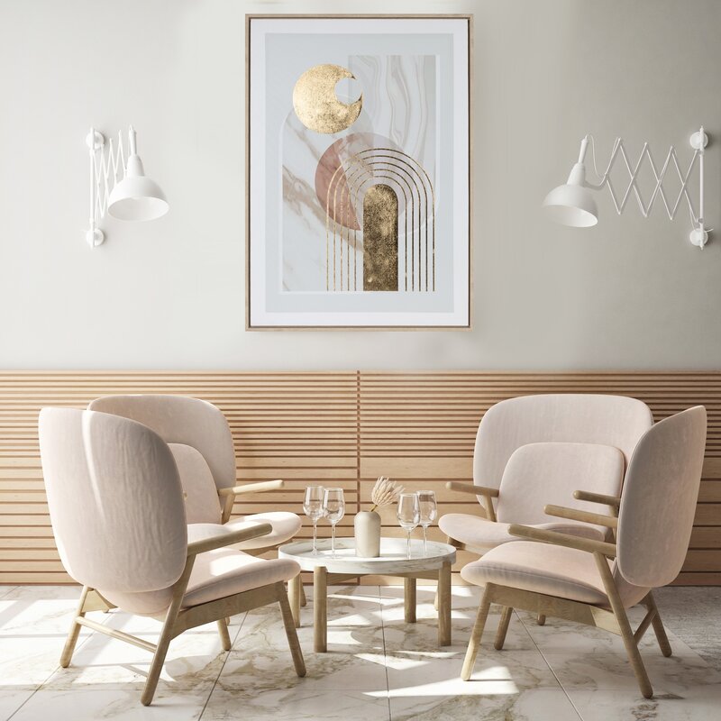 Obraz ręcznie malowany geometryczny beżowy 50 X 70 CM – ze złotymi akcentami