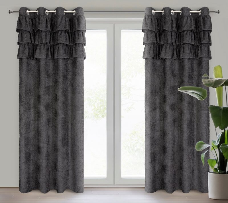Zasłona gotowa Agis 2 czarna 140 X 250 cm – z falbanami
