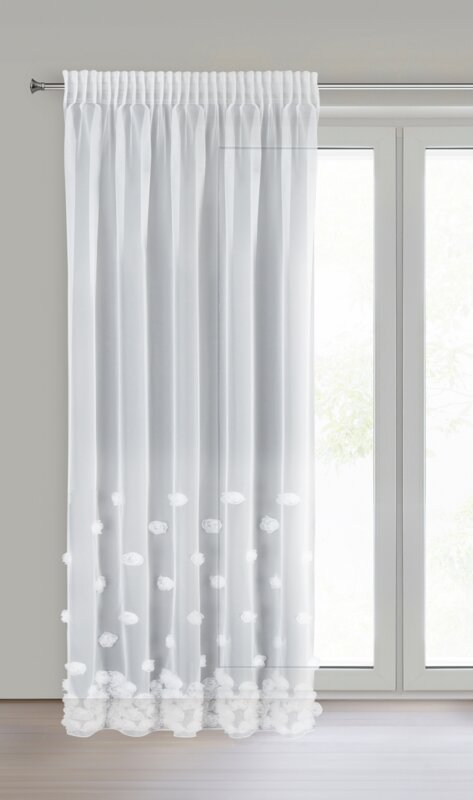 Firana gotowa Diana 2 biała 140 X 270 cm – na taśmie z różami