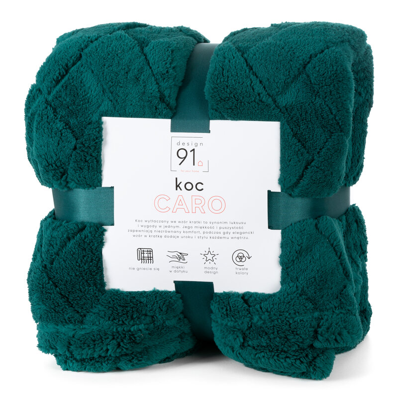 Koc D91 CARO ciemnozielony 70 X 160 cm – miękki i przytulny