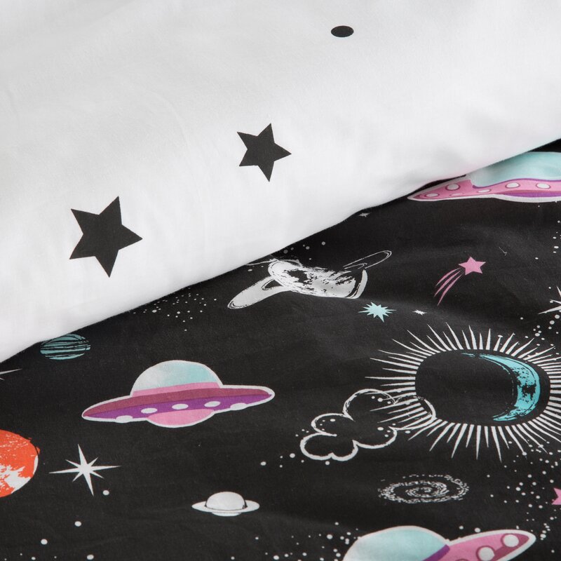 Pościel bawełniana D91 KID 10 czarna 160 X 200 cm – z motywem kosmosu