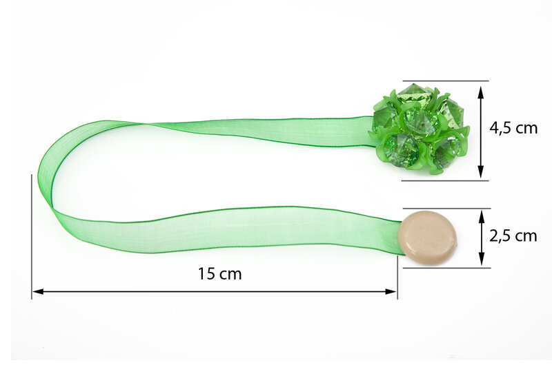Upinacz dekoracyjny z magnesem zielony 15 cm – odświeża firany