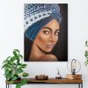 Obraz ręcznie malowany kobieta w turbanie niebieski 60 X 80 cm – doda wnętrzu spokoju