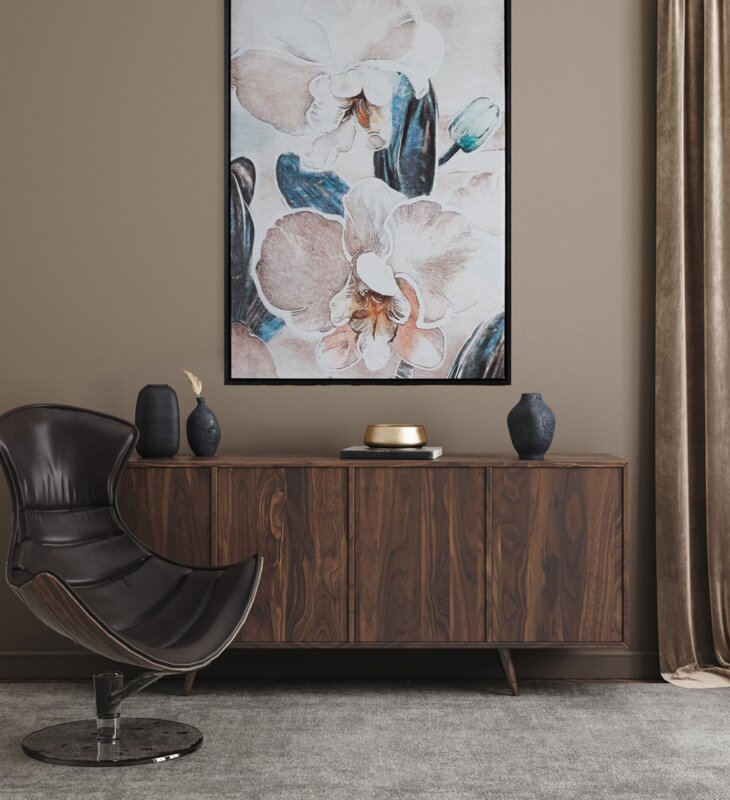 Obraz ręcznie malowany z kwiatami beżowy 50 X 70 CM – ożywia wnętrze