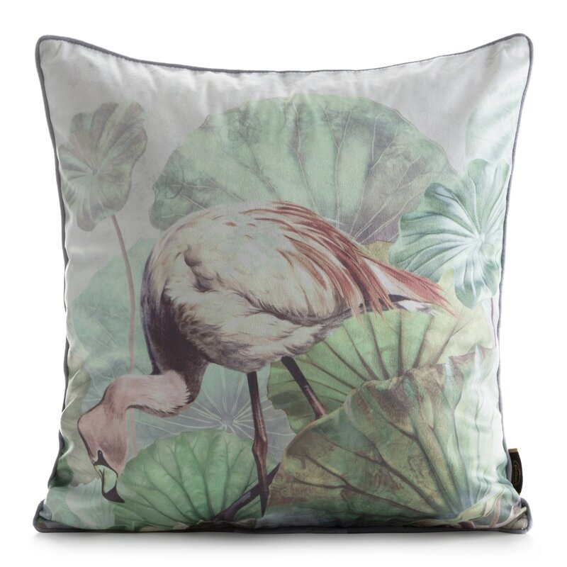 Poszewka welwetowa Flamingo zielono-pudrowa 45X45 – egzotyczny akcent