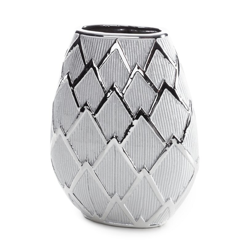 Wazon ceramiczny Saela srebrny 25 x 11 x 34 cm – idealny na kwiaty