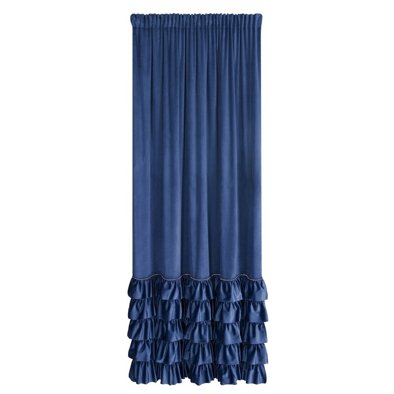 Zasłona gotowa Carli granatowa 140 X 270 cm – welwetowa z falbanami
