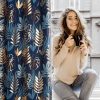 Zasłona gotowa RINA granatowa 140 X 250 cm – z motywem botanicznym