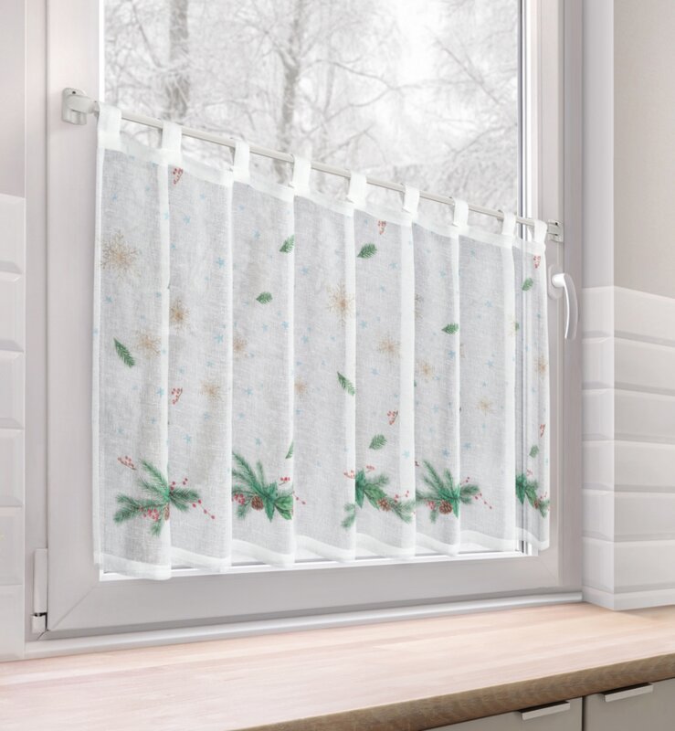 Zasłona świąteczna Boże Narodzenie biała 60x150 cm – gotowa do zawieszenia
