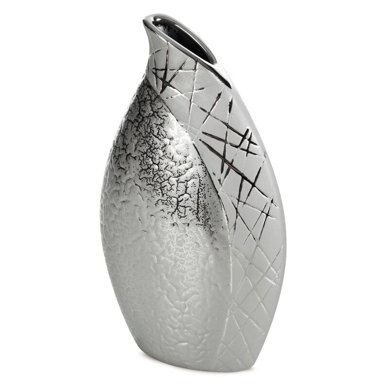 Wazon ceramiczny Alira (02) srebrny 15 x 8 x 26 cm – na suszone kwiaty