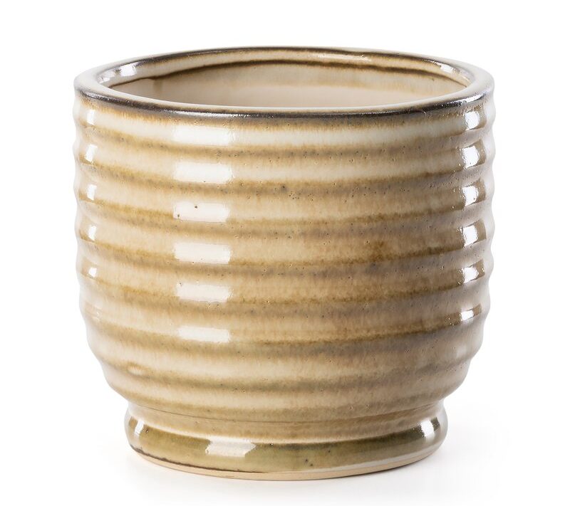 Doniczka ceramiczna jasnobrązowa fi 14 x 13 cm – do stylowych aranżacji