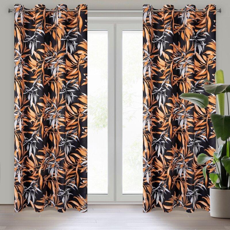 Zasłona gotowa Zoja czarna 140 X 250 cm – welwet z botanicznym wzorem