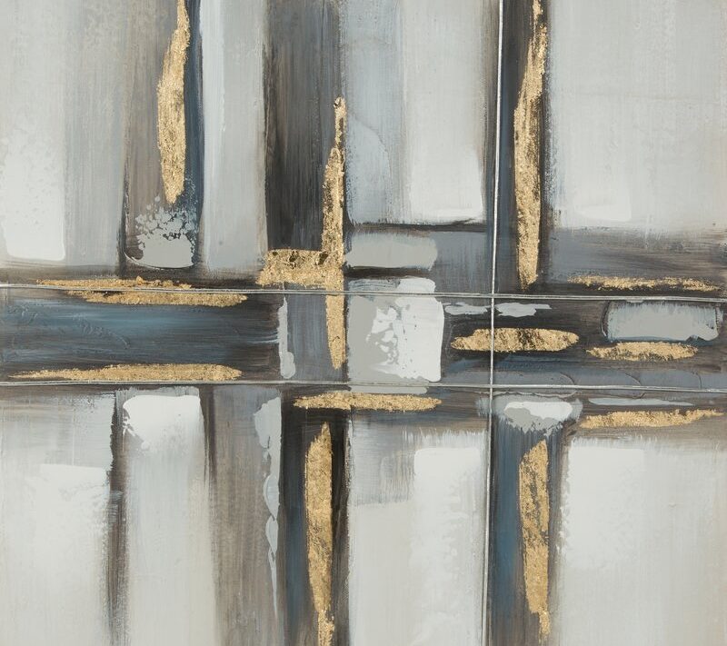 Obraz ręcznie malowany geometryczny stalowy 60 X 60 CM – ze złotymi detalami