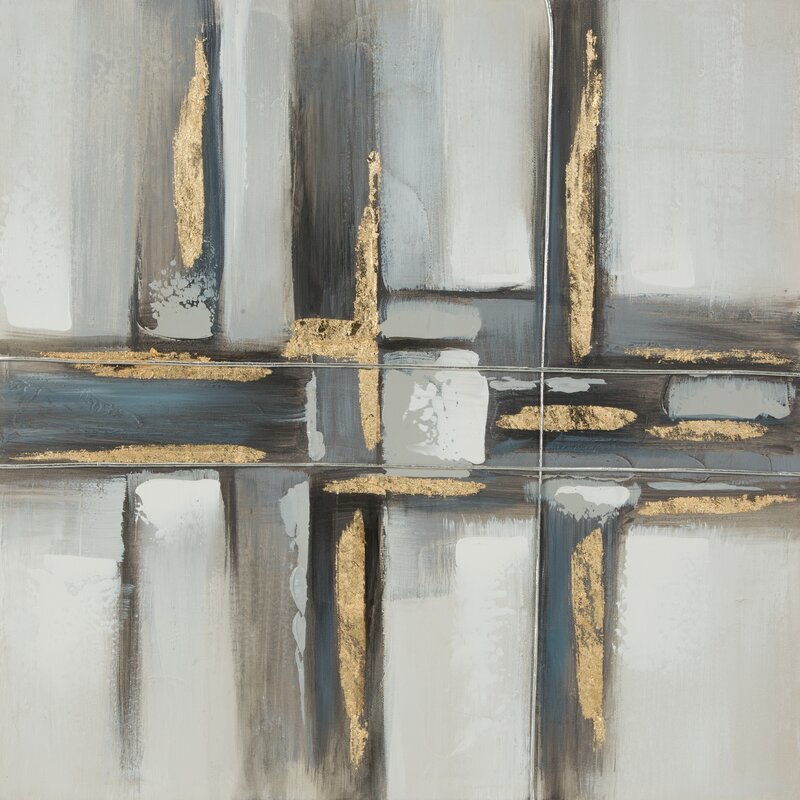 Obraz ręcznie malowany geometryczny stalowy 60 X 60 CM – ze złotymi detalami